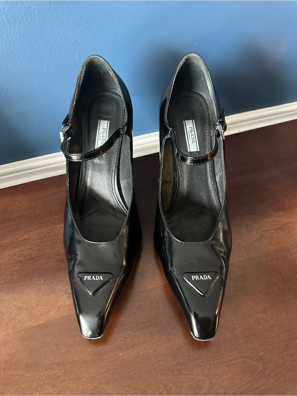 Prada Modellerie Black Spazzolato Leather Mary Jane Heels Size 39 - Picture 5 of 15